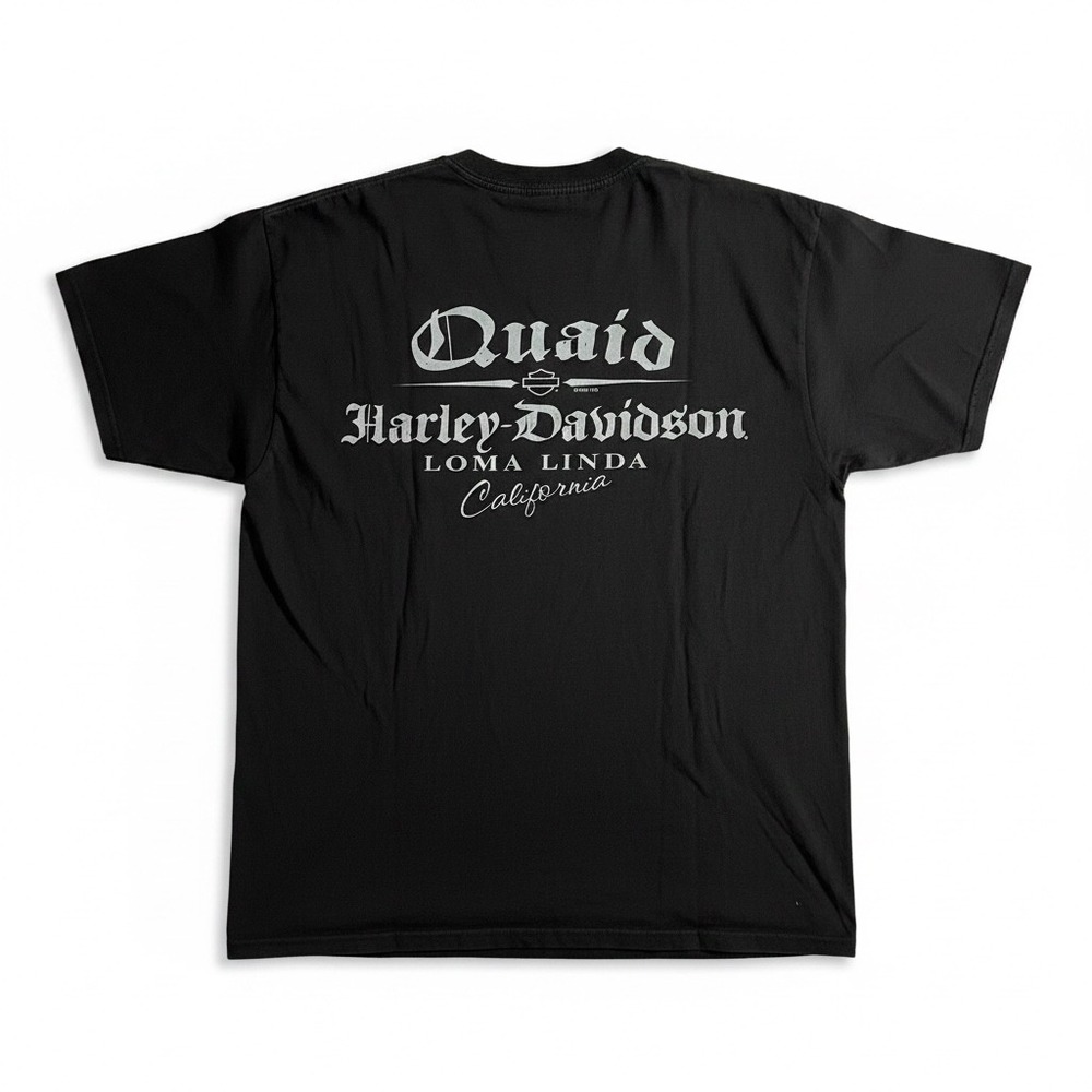 Harley-Davidson T-Shirt Mens XL Black Excellent Pinup Girl Quaid Loma Linda CA - Picture 2 of 9